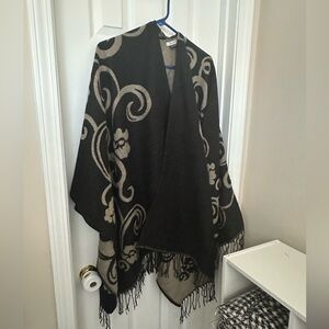 EUC Just Jamie Black and Cream Floral Shawl